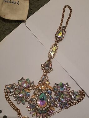 Gold-Tone Multicolor Crystal Statement Ring/ Bracelet.